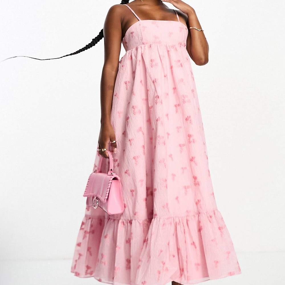 ASOS Collective The Label Petite Cami trapeze midi dress in pink floral brocade